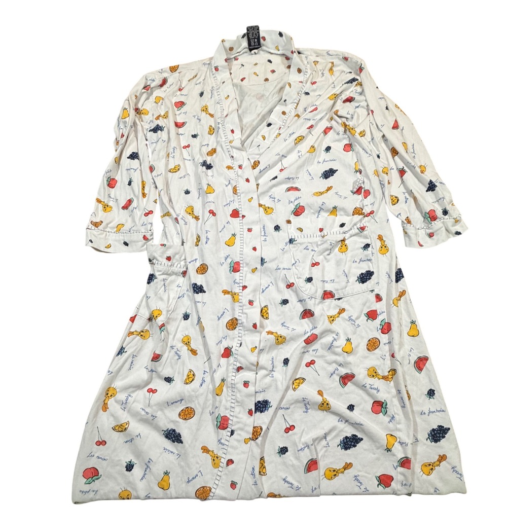 Vintage Warner Bros Studio Store Tweety‎ Bird Fruit Print Cotton Robe Womens M